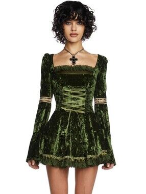 NWT 3X Myths & Legends Green Velour Mini Dress (Dolls Kill)